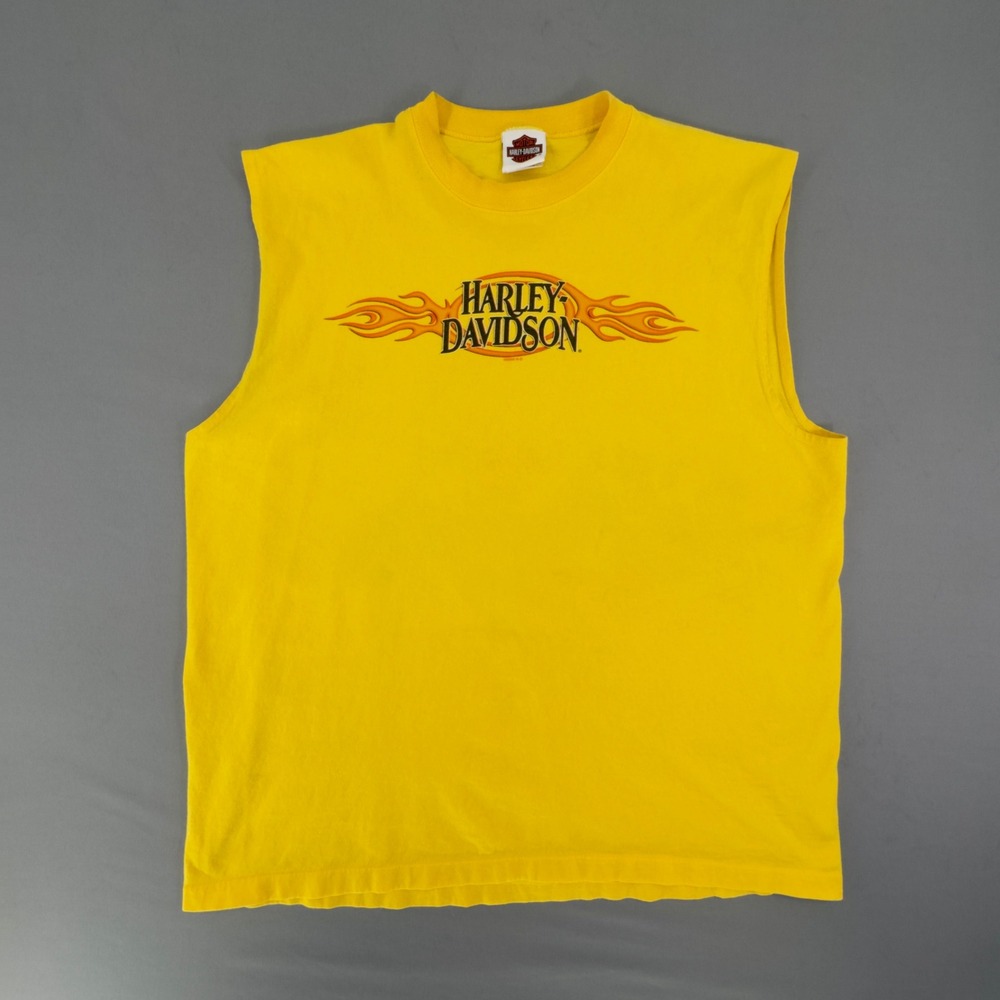 Vintage 00s Harley Davidson Alaska Sleeveless Tank Top XL Yellow Chrome Bear⁠